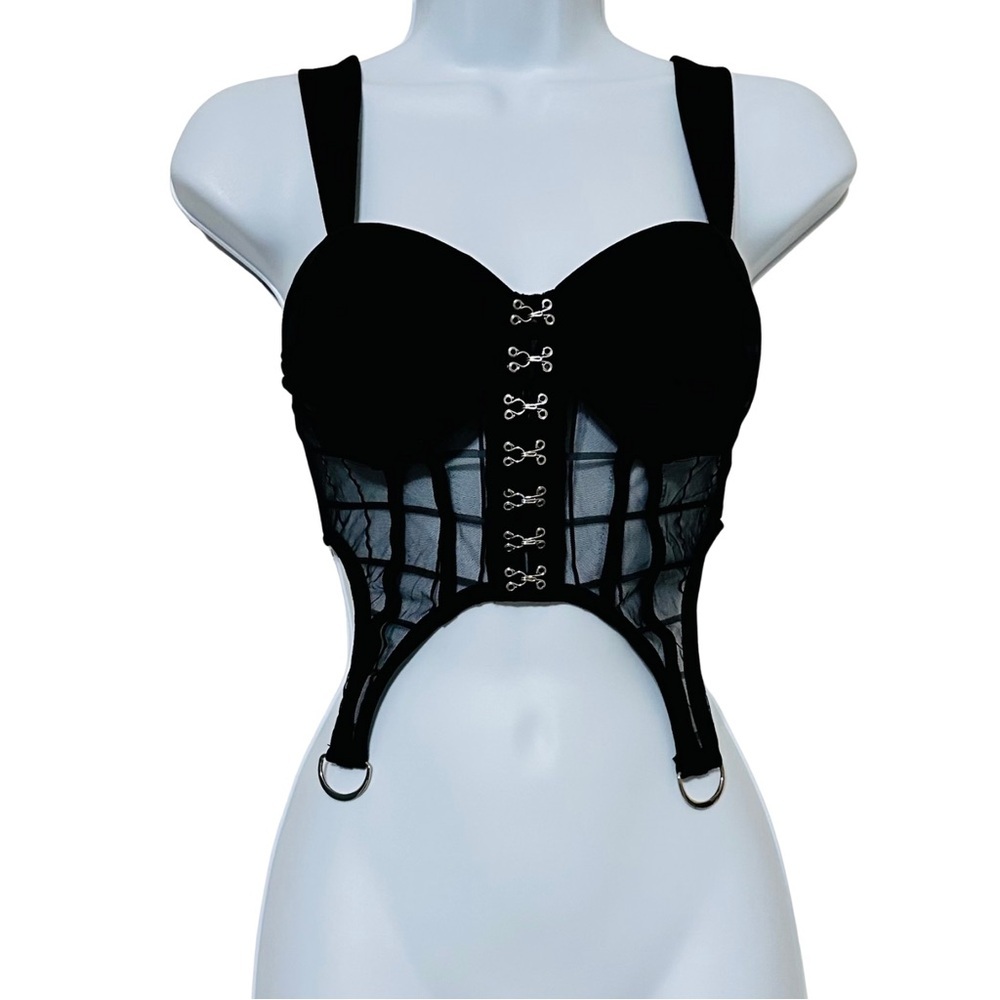 JW Signature Los Angeles Black Sheer Mesh Bustier Corset Top – Size S